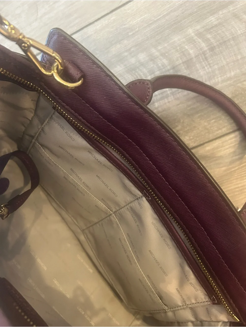 Michael Kors Plum Leather Satchel with Matching Wallet/Wristlet